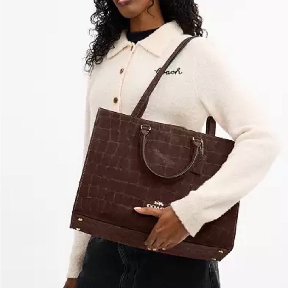 COACH Maggie Tote Bag CCC72 Crocodile-embossed suede and smooth leather NEW!! - Picture 2 of 9